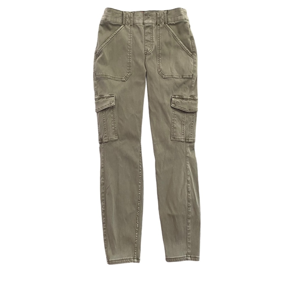 SPANX Stretch Twill Ankle Cargo Pant Women's Medium Petite Green Pockets #20311Q